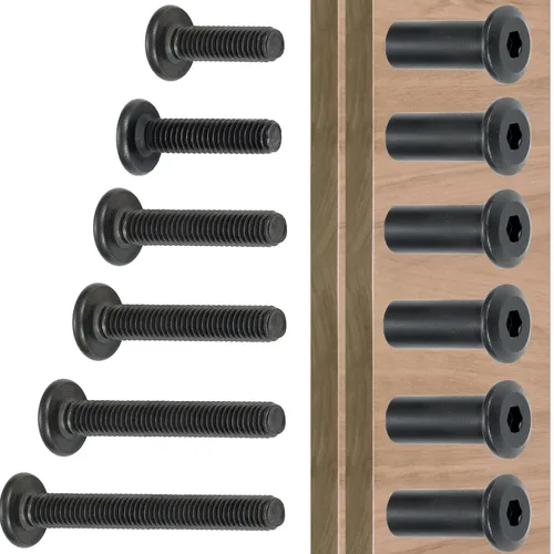 Vista 4 de Mix 100 Set M6x20/25/30/35/40/50mm Tornillos de muebles negros con tuercas hexagonales y de barril Kit de tornillos de poste de unión para pernos