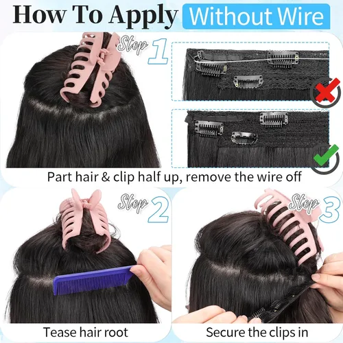 Vista 9 de KooKaStyle Extensiones de Cabello con Alambre Invisible, Largas, Lacias, en Capas, Sintéticas con Alambre Transparente, Tamaño Ajustable, 6 Clips