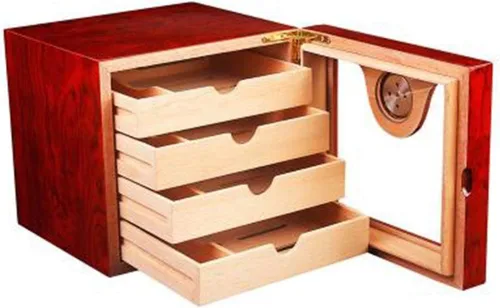 Vista 5 de Humidor de madera Caja de cigarros Gabinete Caja de cigarros portátil Higrómetro Caja de humidor de cigarros para capacidad de viaje alrededor de 75