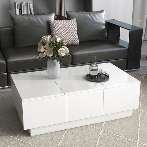 Vista 12 de Mesa auxiliar extensible de 39.3 a 60.6 pulgadas con almacenamiento, moderna mesa de cóctel rectangular con 2 cajones y 6 compartimentos grandes