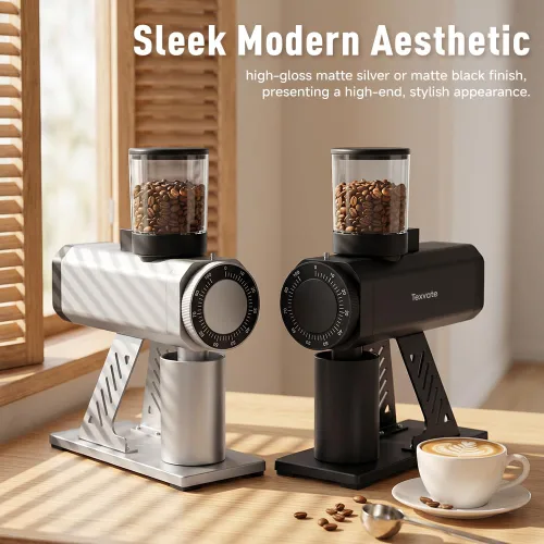 Vista 9 de 64mm Stainless Steel Flat Burr Coffee Grinder, 100 Settings, Anti-Static Black
