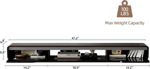 Vista 4 de FurniNova Soporte de TV flotante de alto brillo con 3 puertas, mueble de TV de 47'' montado en pared, consola bajo TV, estante de medios flotante