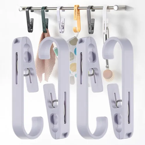 Vista 10 de iBetterLife Alfileres de ropa resistentes para exteriores, 8 ganchos grandes para ropa sucia con clips, abrazaderas organizadoras de armario