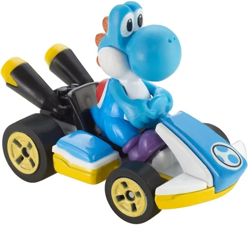 Vista 2 de DieCast Hotwheels Mario Kart Azul Claro Yoshi (Kart Estándar) Escala 1:64