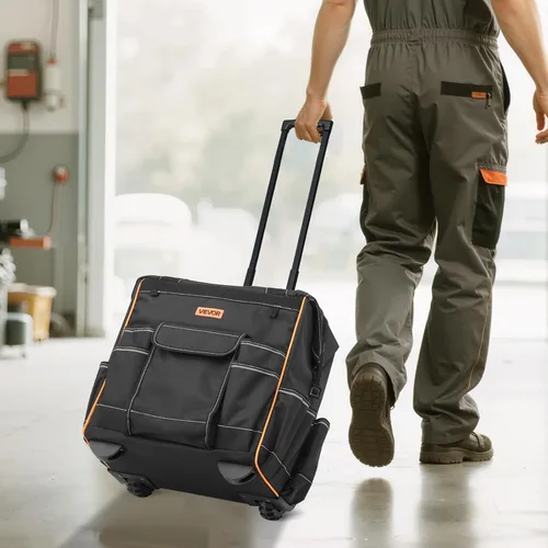 Vista 8 de VEVOR Bolsa de herramientas con ruedas de 15 pulgadas, capacidad de carga de 110 libras, 25 bolsillos, bolsa de herramientas resistente sobre