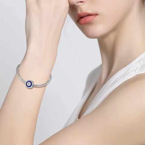 Vista 3 de AIEGNOS Dijes de Hamsa de mal de ojo para pulsera collar de plata de ley 925 cuentas de mal de ojo de Fátima para manos de serpiente europea