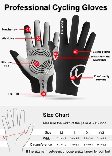 Vista 6 de Guantes de ciclismo acolchados de dedo completo, guantes de bicicleta de montaña, guantes de MTB transpirables para hombres y mujeres
