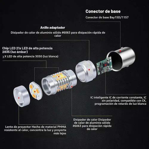Vista 5 de Alla Lighting BAY15D 1157 Switchback Luces LED de Señal de Giro, Color Dual Ámbar Amarillo/Blanco 6000K 12V 3496 7528 2357NAK 2357AK Extremadamente
