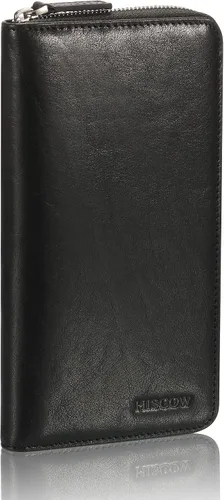 Vista 16 de HISCOW Funda de cuero para chequera, billetera con cremallera, color azul Aniline Cuero Azul