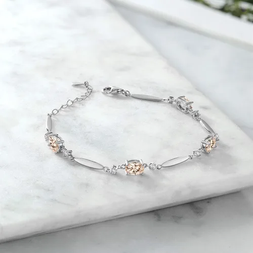 Vista 37 de Gem Stone King 925 Sterling Silver Gemstone Birthstone and White Created Sapphire Tennis Bracelet For Women Oval 7X5MM and 2MM 6 Inch + 1 Inch
