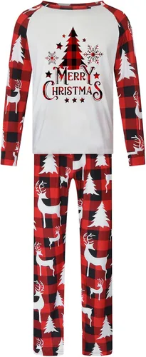 Vista 2 de Pijamas de Navidad para la familia, conjunto a juego de camisetas de manga larga y pantalones, camisones navideños con Feliz Navidad