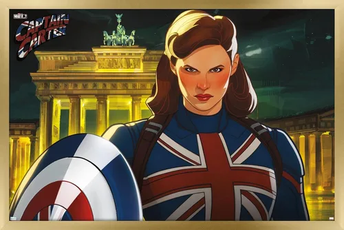 Vista 15 de Trends International Marvel: Year of The Shield - Póster de pared del Capitán Carter, 22.4 pulgadas de largo x 14.7 pulgadas, versión enmarcada