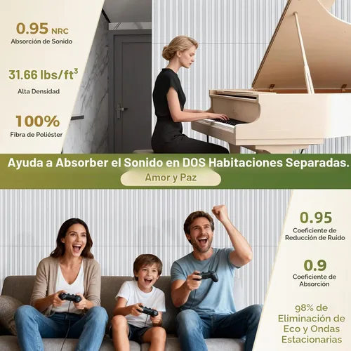 Vista 5 de TO-TH Paneles acústicos grandes de doble capa de absorción de sonido, paquete de 4, color blanco