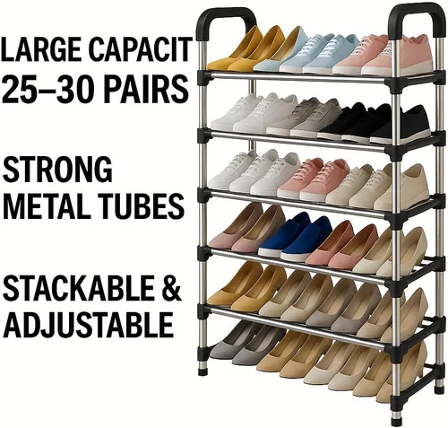 Vista 3 de Jazou - Zapatero de 5 niveles, organizador de zapatos de metal apilable para armario y entrada, gran capacidad de 25 a 30 pares, diseño que ahorra