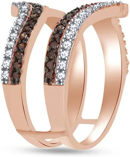 Vista 2 de Anillo de compromiso Jewel Zone US marrón y blanco con diamantes naturales para reforzar el anillo de oro sólido de 14 quilates (0,63 quilates)