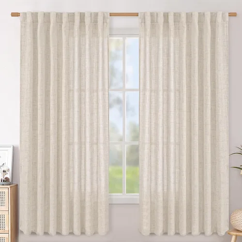 Vista 72 de BGment Cortinas cortas de lino marfil de 36 pulgadas de largo para ventanas de cocina, pequeñas cortinas texturizadas rústicas para café sobre