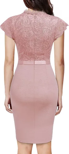 Vista 2 de Miusol vestido de cóctel corto para mujer, estilo retro y floral, con encaje y volantes