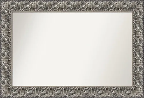 Vista 384 de Amanti Art Espejo de baño plateado para sobre fregadero, 26 x 26 pulgadas, espejo cuadrado de níquel pulido, marco de madera tradicional mediano, se