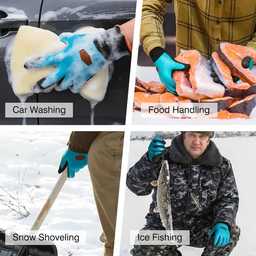 Vista 5 de COOLJOB Guantes impermeables de invierno para congelador para trabajar en jardinería, pesca, trabajador de construcción, doble revestimiento de goma