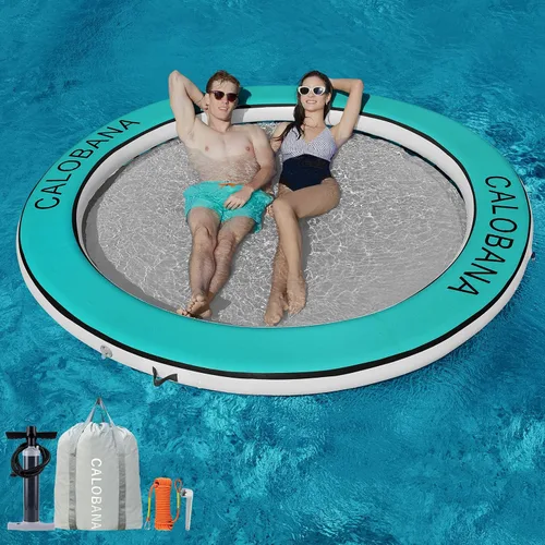 Vista 17 de CALOBANA Anillo Flotante Redondo Inflable Hamaca de Agua Flotadores de Río de Alta Resistencia Flotadores de Lago para Adultos Plataforma de Isla