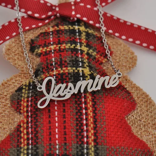 Vista 3 de Collar con colgante de placa de nombre personalizado, de acero inoxidable