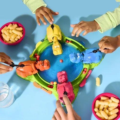 Vista 4 de Hasbro Gaming Juego de hipopótamos hambrientos hambrientos para preescolares Relanzamiento instantáneo de mármol, fácil instalación