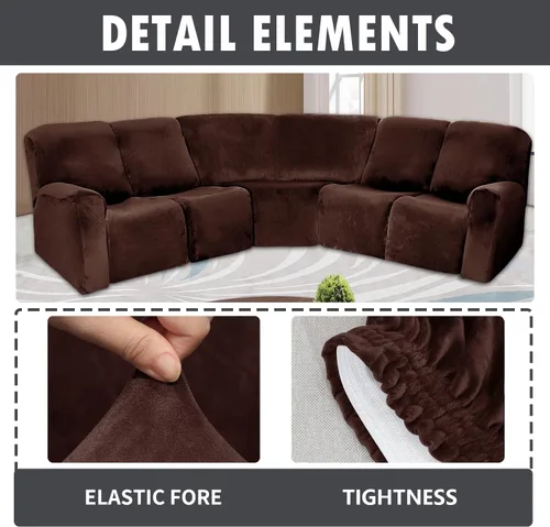Vista 5 de ele ELEOPTION Funda reclinable seccional, fundas elásticas de terciopelo para sofá reclinable de 5 asientos, 7 piezas en forma de L, protector