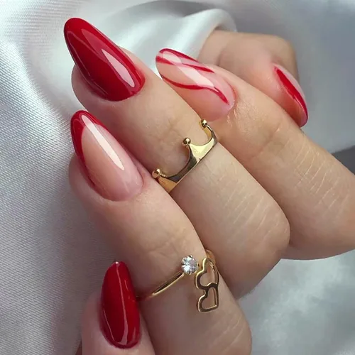 Vista 8 de Uñas postizas cortas de almendra a presión con punta francesa morada, uñas falsas ovaladas con diseños de ondas y diamantes de imitación, uñas