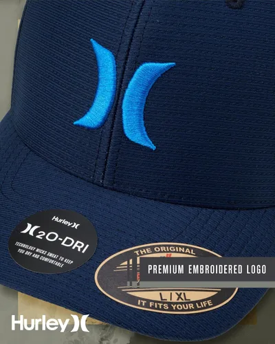 Vista 6 de Hurley Gorra de béisbol para hombre Gorra ligera de visera curvada H2O Dri ajustada para hombre