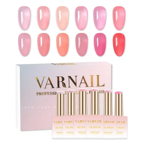 Vista 14 de VARNAIL Rainbow Candy Jelly - Kit de esmalte de uñas de gel de 6 colores y capa base de regalo, kit de esmalte de gel transparente arcoíris