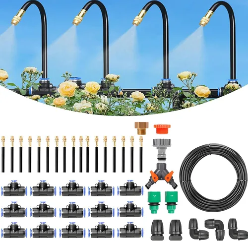 Vista 9 de 360° Bendable Garden Irrigation System, Copper Sprayer Atomizing System, with Intelligent Irrigation Controller for Lawn Raised Bed Greenhouse Plant