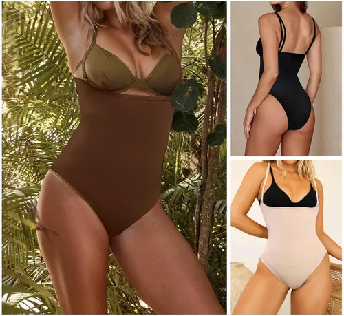 Vista 5 de FeelinGirl Tanga moldeadora para mujer, con control de abdomen, cintura alta, sin costuras, con correas