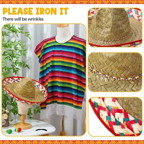 Vista 6 de Unittype 6 Pcs Mexican Costume Set Men Women Sombrero Hat