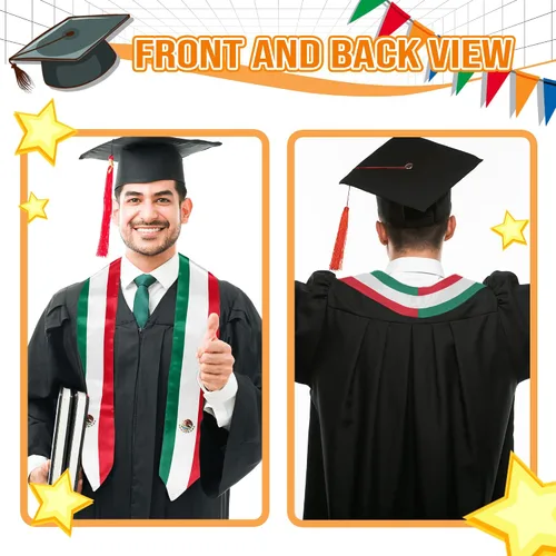 Vista 3 de Estolas de graduación con bandera, estola de graduación, regalo para el día de la graduación, 72 pulgadas de largo