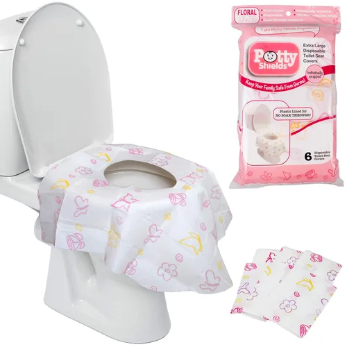 Vista 12 de Cubiertas de asiento de inodoro desechables XL de Potty Shields, paquetes individuales, 12, Floral