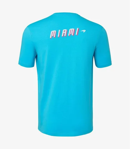Vista 2 de McLaren F1 Miami Neon Logo Camiseta para hombre, Vice Azul