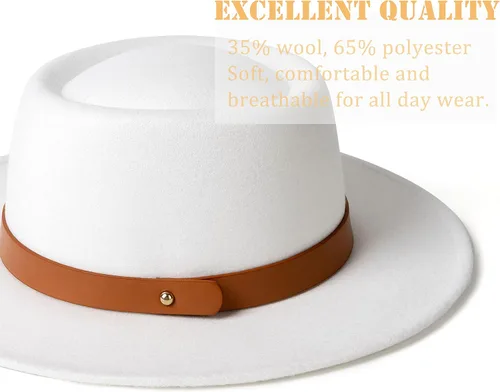 Vista 2 de EOGIMI Sombrero de pastel de cerdo flexible estilo Fedora de ala ancha con hebilla de cinturón