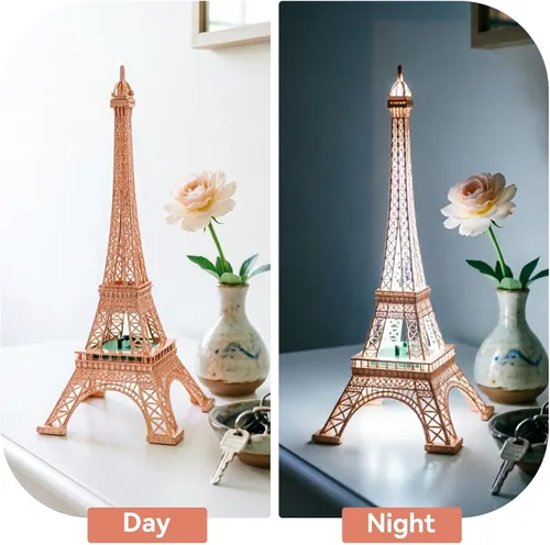 Vista 3 de Cyrank Lámpara LED de torre Eiffel, luz LED, torre Eiffel, figura de mesa parisina, decoración decorativa de París para sala de estar, dormitorio