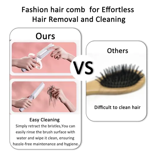Vista 6 de Cepillos para el cabello para mujeres, cepillo desenredante de cabello, cepillo de pelo limpio con un solo clic con cerdas retráctiles, cepillo