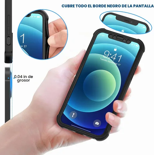 Vista 4 de ORETECH Funda para iPhone 12 con 2 piezas de protector de pantalla de vidrio templado, 2 en 1, TPU suave antiarañazos, parte trasera de Negro