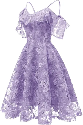 Vista 2 de Vestido de encaje floral para mujer, vestido de fiesta de graduación, cóctel, manga con volantes, casual, otoño, vestido plisado