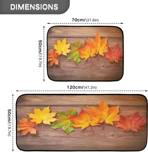 Vista 3 de Kitchen Rugs 2 Piece Waterproof Non Slip Kitchen Mat Maple Leaves on Wood Kitchen Rug Set for Sink Office Kitchen Cafe, 19.7"x47.2"+19.7"x27.6