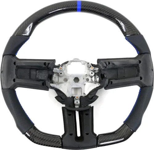 Vista 3 de IKON MOTORSPORTS, Volante compatible con Ford Mustang 2010-2014, Kit de reemplazo de cuerpo de volante en fibra de carbono y cuero con costura azul