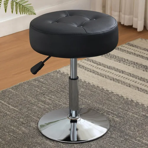 Vista 2 de Taburete Otomano Giratorio Silla para Sala de Maquillaje Taburete para Silla de Tocador Altura Ajustable Cuero Sintético Negro Negro 1