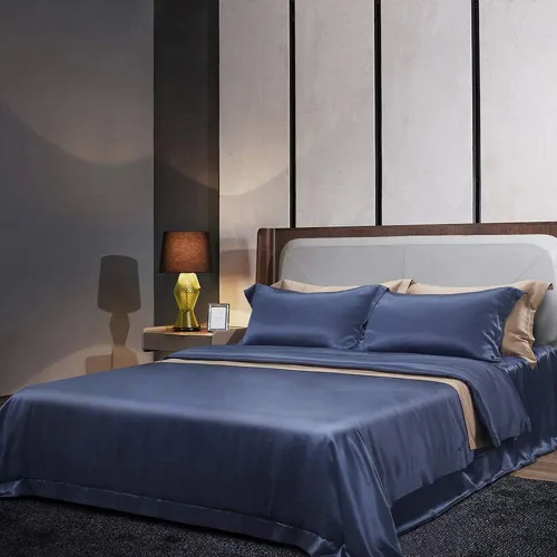 Vista 6 de Orose Juego de sábanas de seda Charmeuse de 4 piezas de 26 Momme sin costuras personalizadas Fundas de cama de seda de morera parte superior