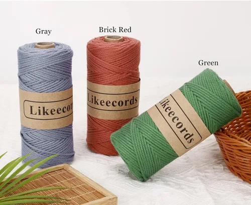 Vista 3 de Likeecords 100% Hilo de Ganchillo de Algodón Cordón de Bolsa de 2mm 170m Cordón de Macramé de 2mm Hilo de Crochet Cuerda de Macramé Regalo para Verde