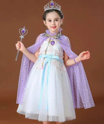 Vista 2 de Juego de 9 capas de princesa para niñas vestido de princesa capa de cosplay con joyería tiara corona varita collar guantes trenzados para niños
