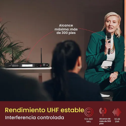 Vista 2 de [Usado] Pyle Sistema de micrófono inalámbrico UHF de 8 canales con 4 micrófonos de mano, 4 Lavalier y 4 micrófonos de auriculares, rango de 300 pies