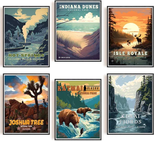 Vista 11 de SHOXREM Arte abstracto para pared del parque nacional: juego de 6 carteles de viaje para celebrar la decoración de pared de montaña, 8 pulgadas