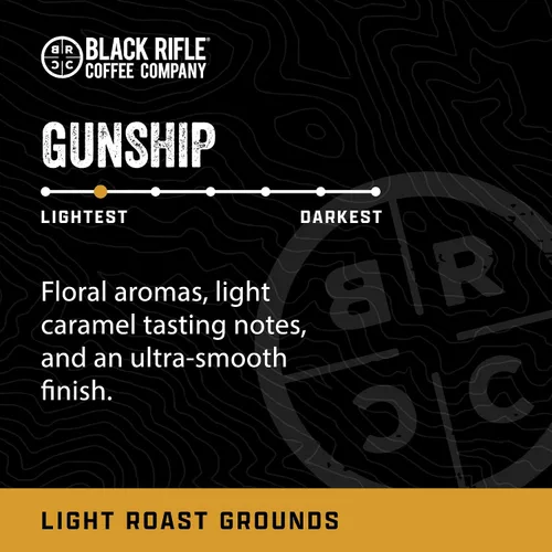 Vista 2 de Black Rifle Coffee Company Gunship Roast, bolsa de 12 onzas, café molido tostado ligero, mezcla tostada hecha de granos arábigos, granos colombianos